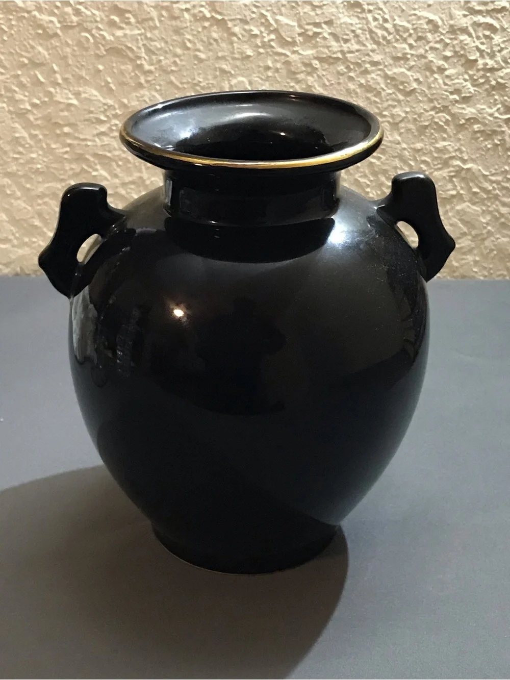 Vintage Japanese Black Lacquer Vase 8.5” Double Handle Vase Decor Made in Japan